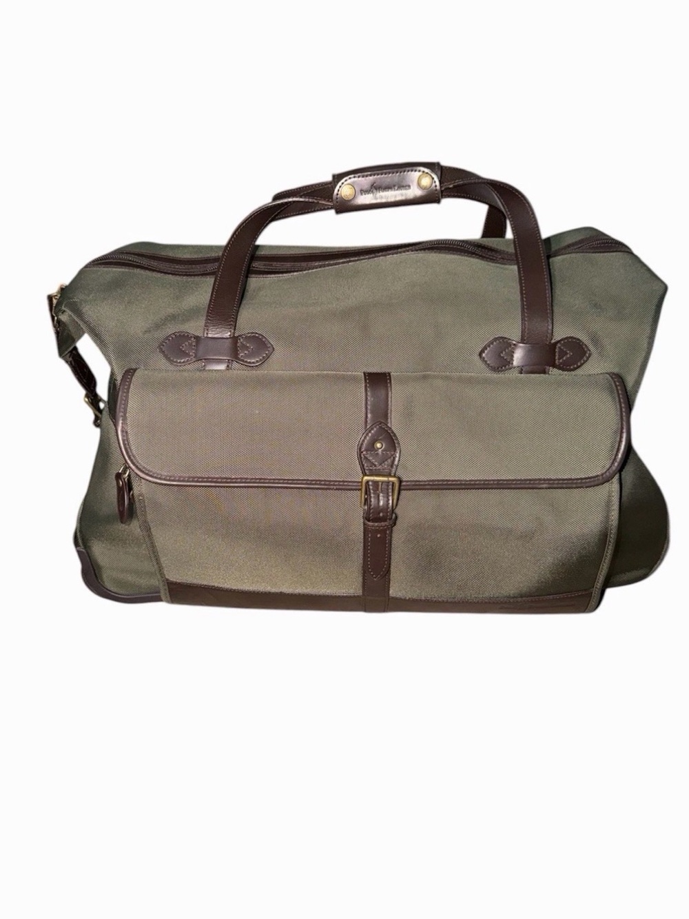 Polo by Ralph Lauren Olive Green Canvas Duffel with Brown Leather Trim